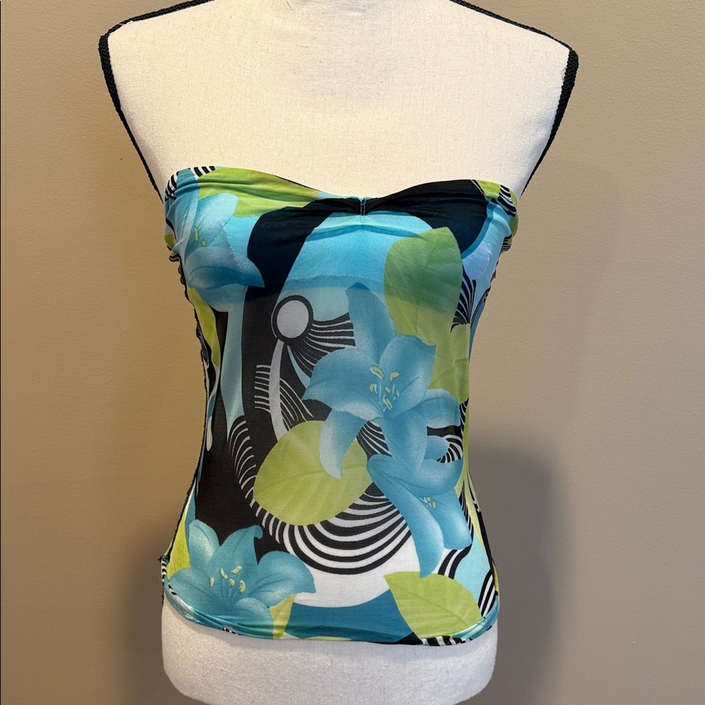 Floral Strapless Top - Blue and Green